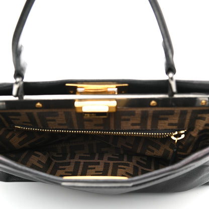 Fendi Goatskin Zucca Medium Peekaboo Iconic Satchel Black Tobacco 6 of 11