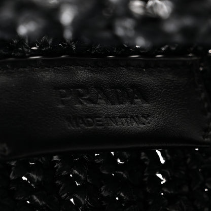 Prada Yarn Raffia Effect Crochet Logo Embroidered Small Tote Bag Black 6 of 9