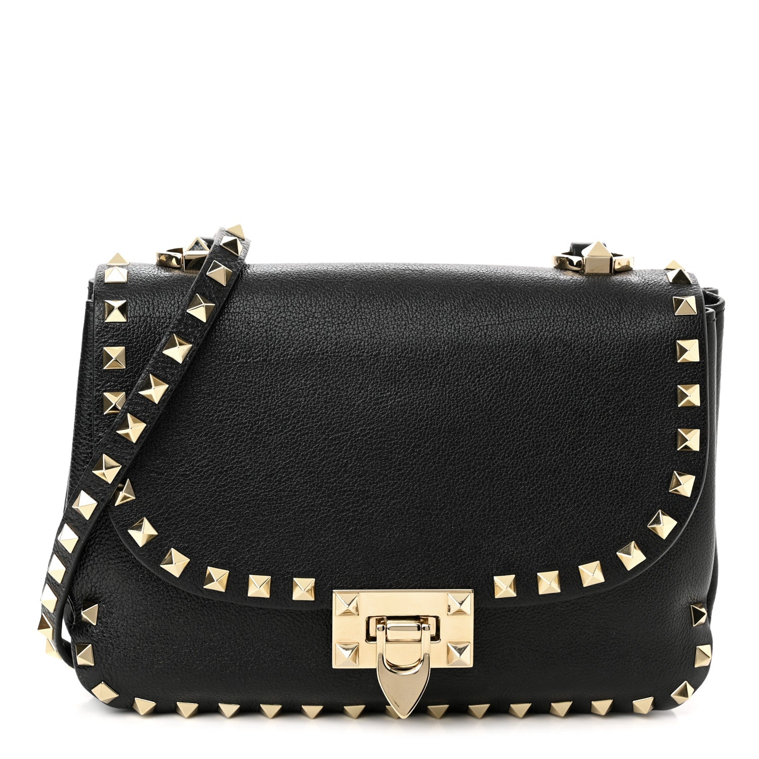 Valentino Garavani Pebbled Calfskin Small Rockstud Flap Crossbody Bag Black 1 of 9