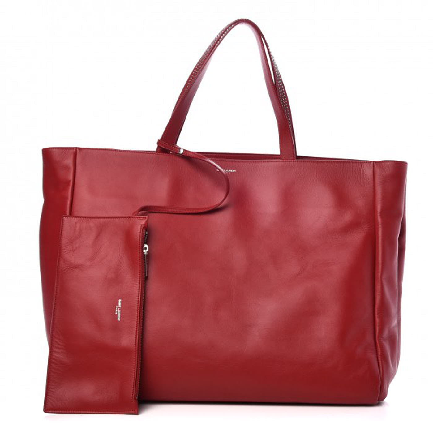 Saint Laurent Calfskin Suede Stud Reversible Shopper Tote Red 1 of 19