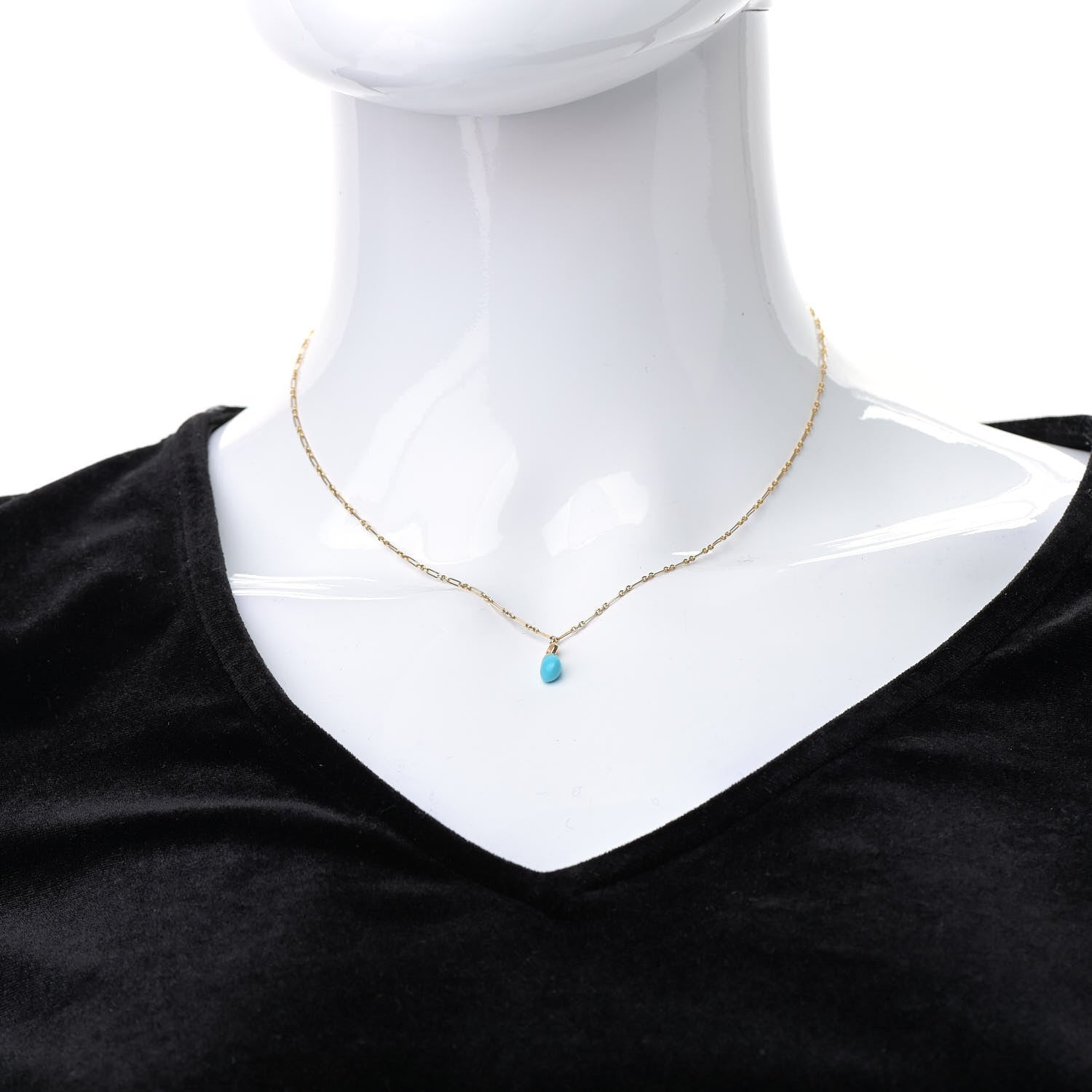 Christian Dior 18K Yellow Gold Diamond Turquoise Drop Pendant Necklace 2 of 4