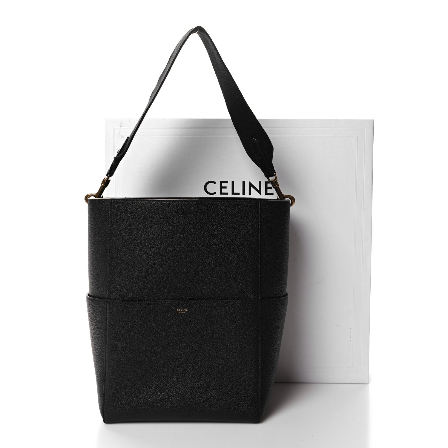 Celine Soft Grained Calfskin Sangle Bucket Bag Black 10 of 10