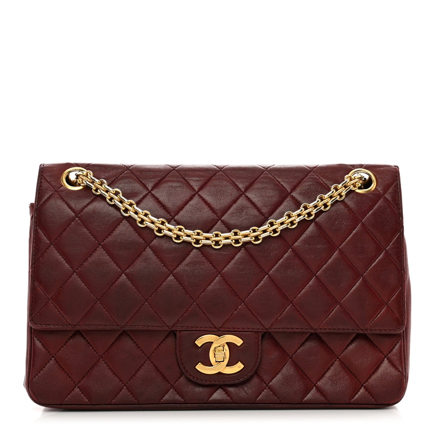 Lambskin Quilted Medium Double Flap Bijoux Chain Bordeaux