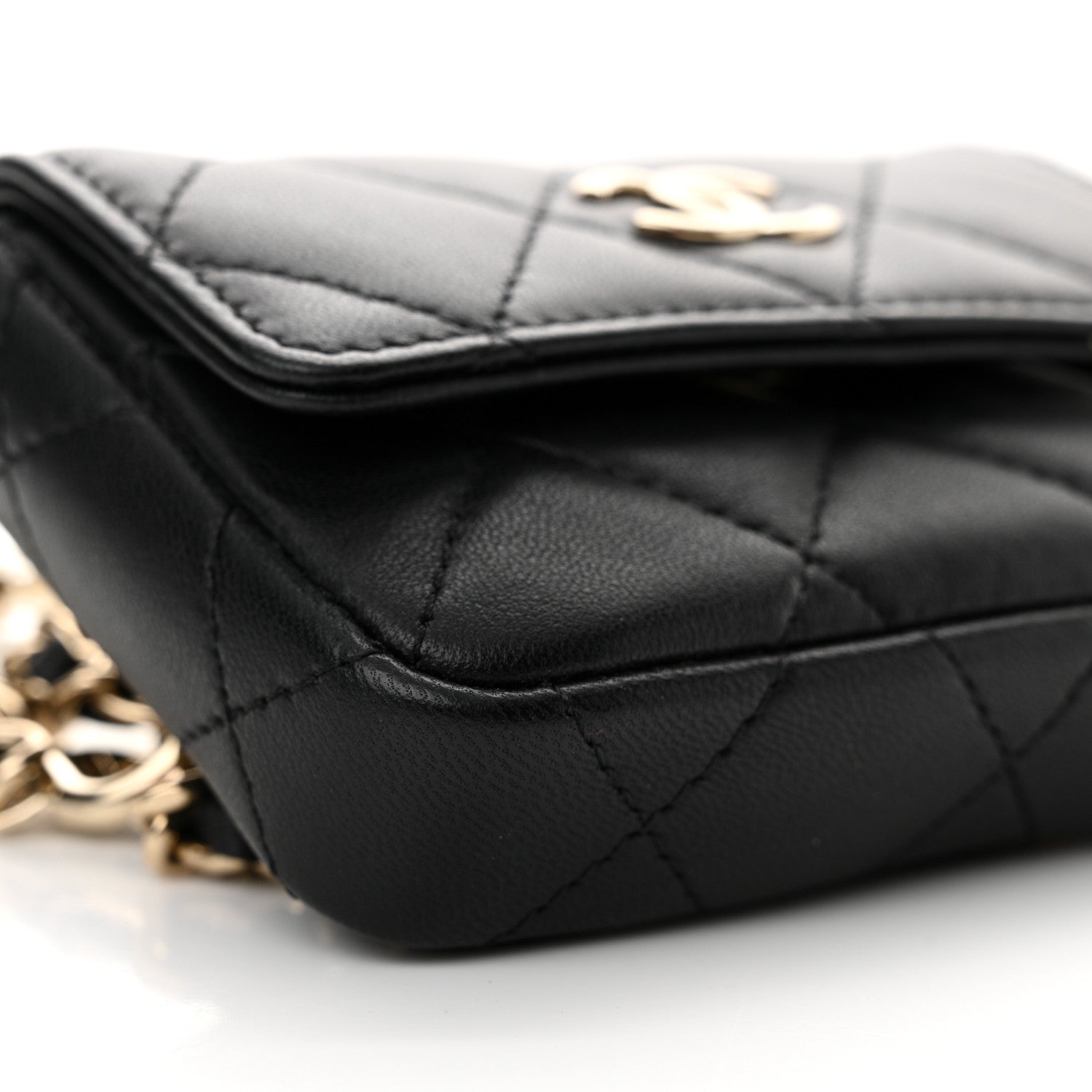 Chanel Lambskin Quilted Pearl Chain Belt Bag Black 10 of 11