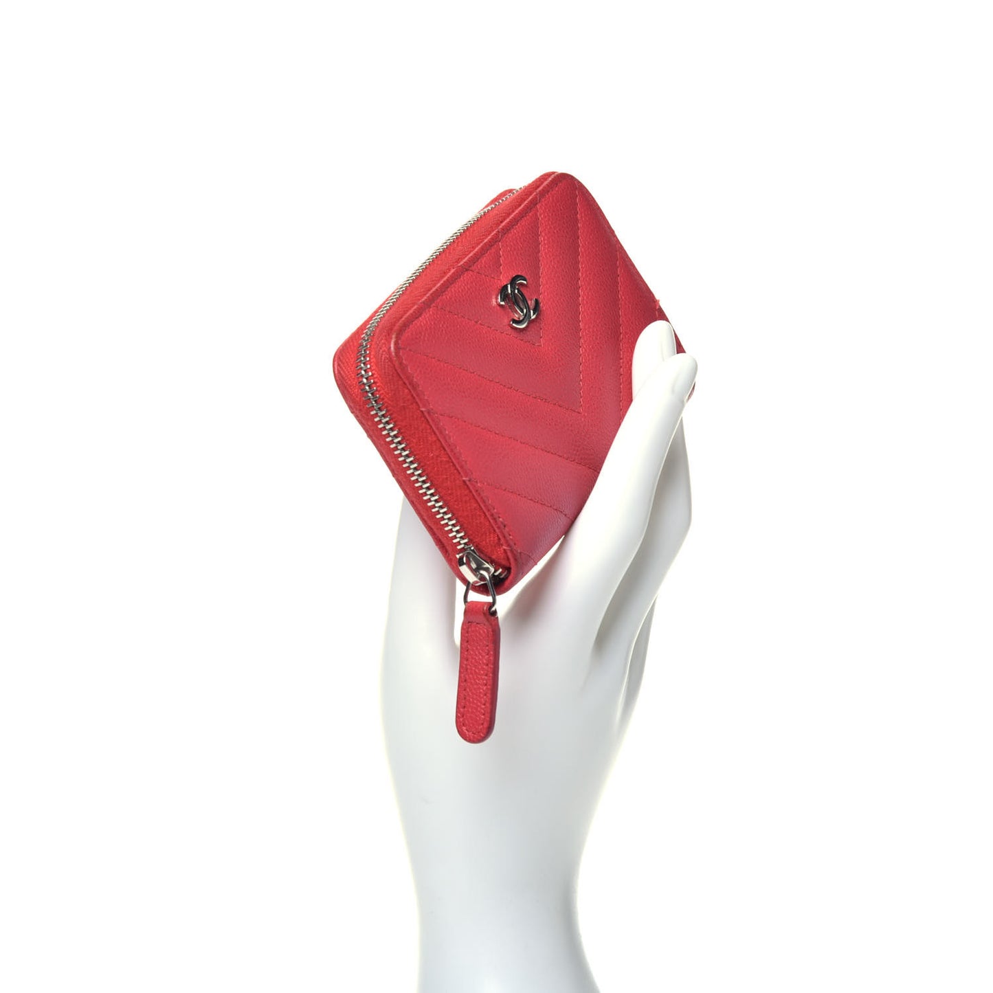 Caviar Chevron Quilted Zip Around Coin Purse Red