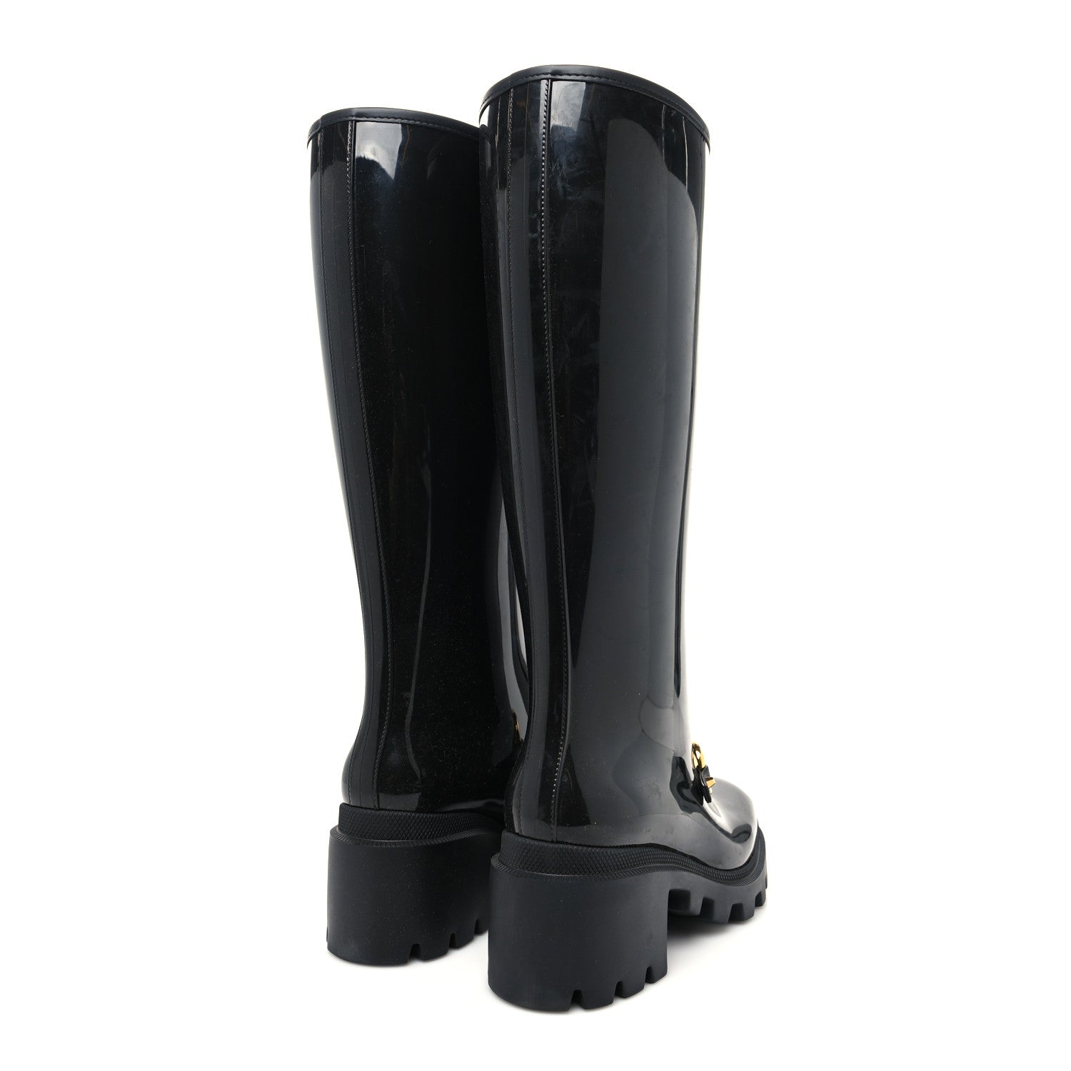 Gucci Rubber Horsebit Knee High Boots 36 Black 4 of 7