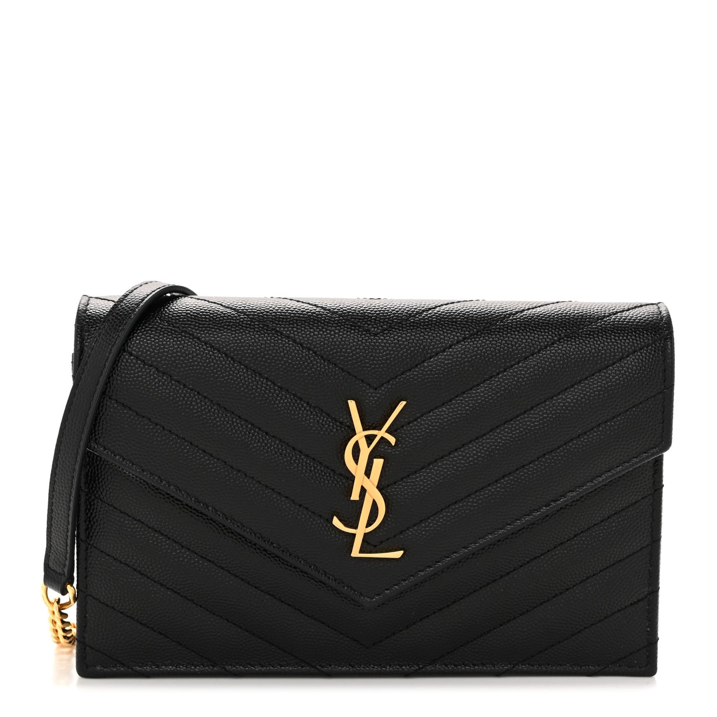 Grain De Poudre Matelasse Chevron Monogram Envelope Chain Wallet Black