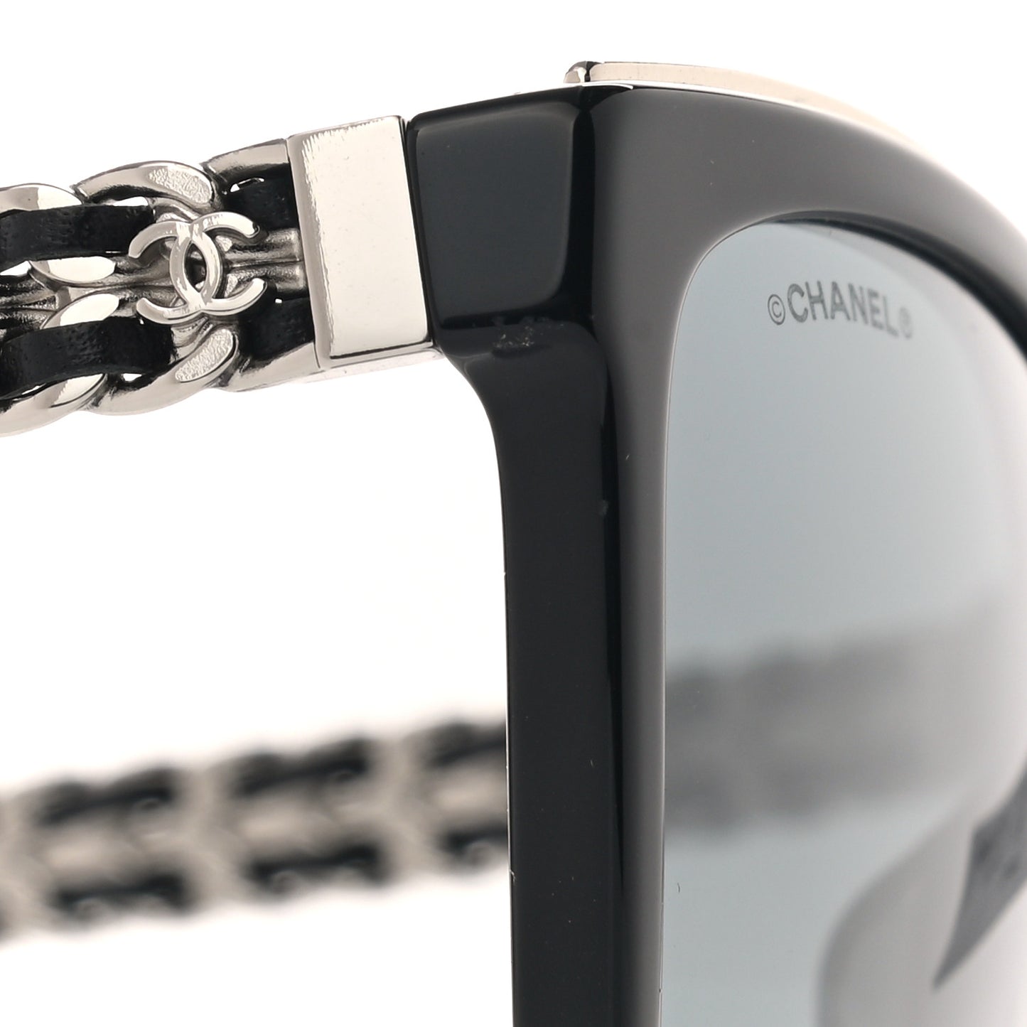 Calfskin Square Chain Sunglasses 5360-Q-A Black