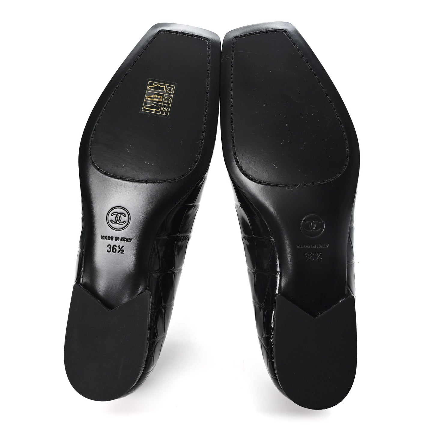 Crocodile Embossed Patent Calfskin Ballet Flats 36.5 Black