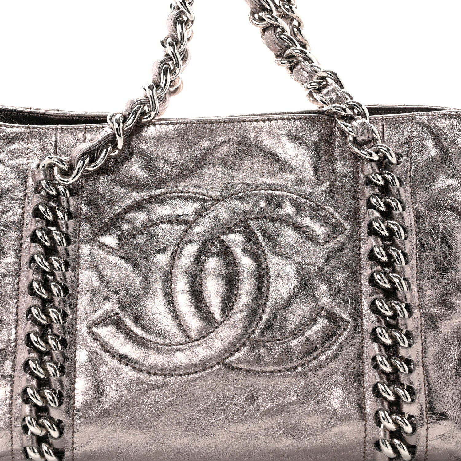 Chanel Metallic Cracked Calfskin Modern Chain Tote Dark Silver 7 of 9