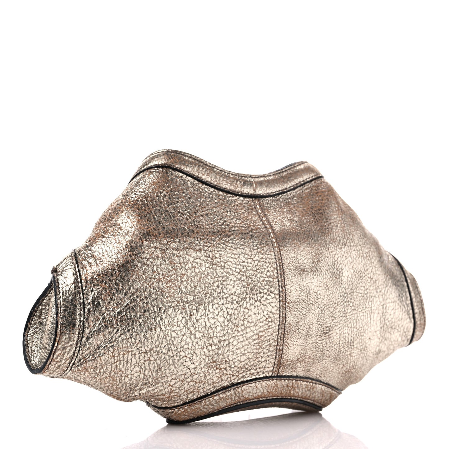 Metallic Crackled Lambskin De Manta Clutch Gold