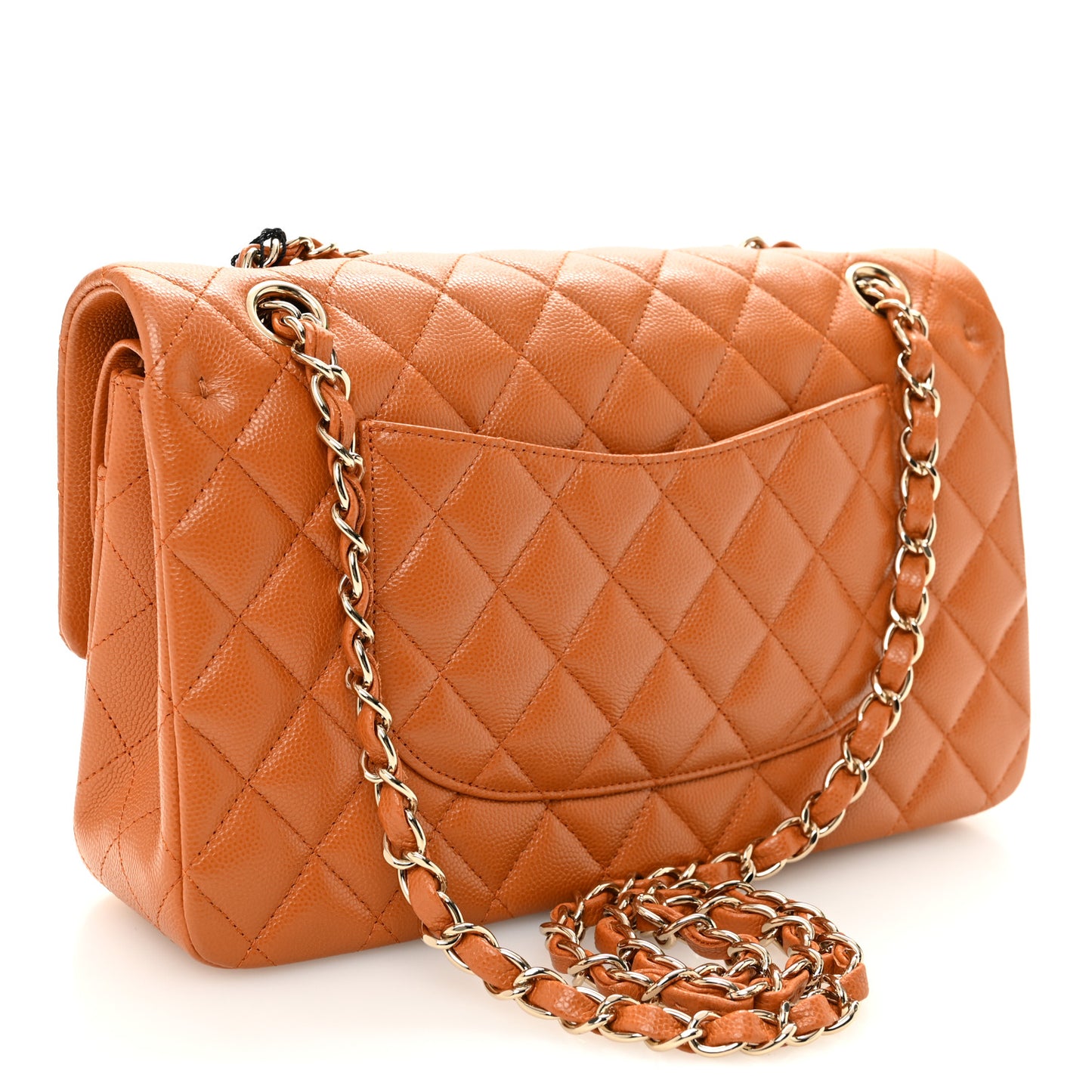 Caviar Quilted Medium Double Flap Light Brown