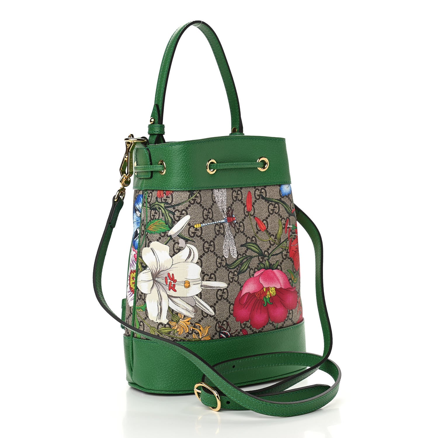 Gucci GG Supreme Monogram Flora Small Ophidia Bucket Bag Beige Multicolor Green 2 of 10