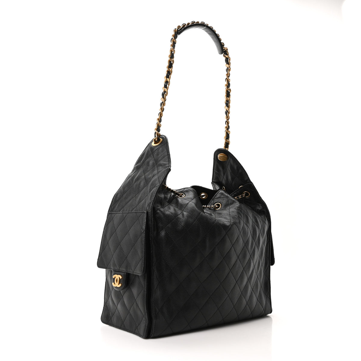 Caviar Quilted Medium Chanel 25 Handbag Black