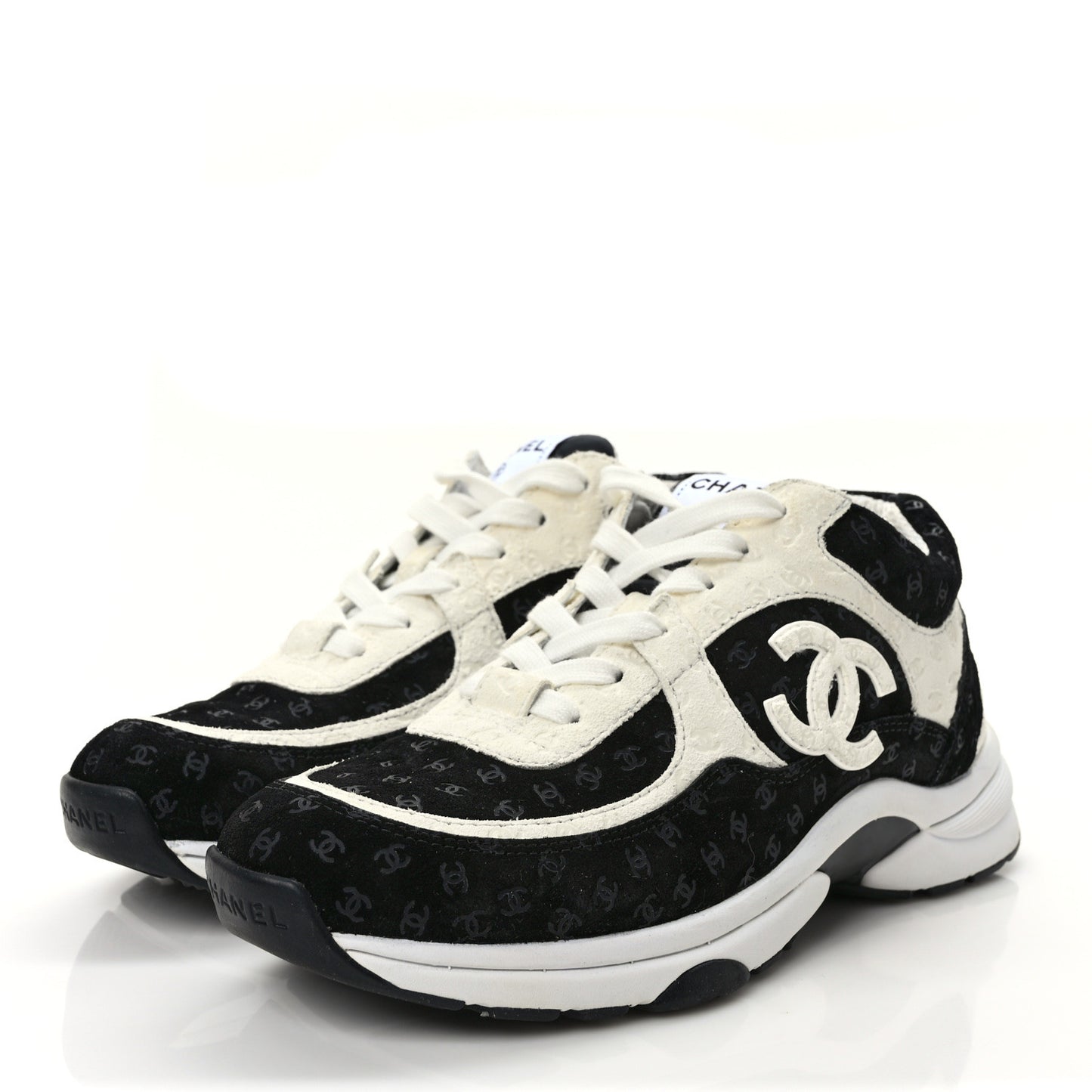 Nylon Suede Calfskin Printed CC Sneakers 37 White Black