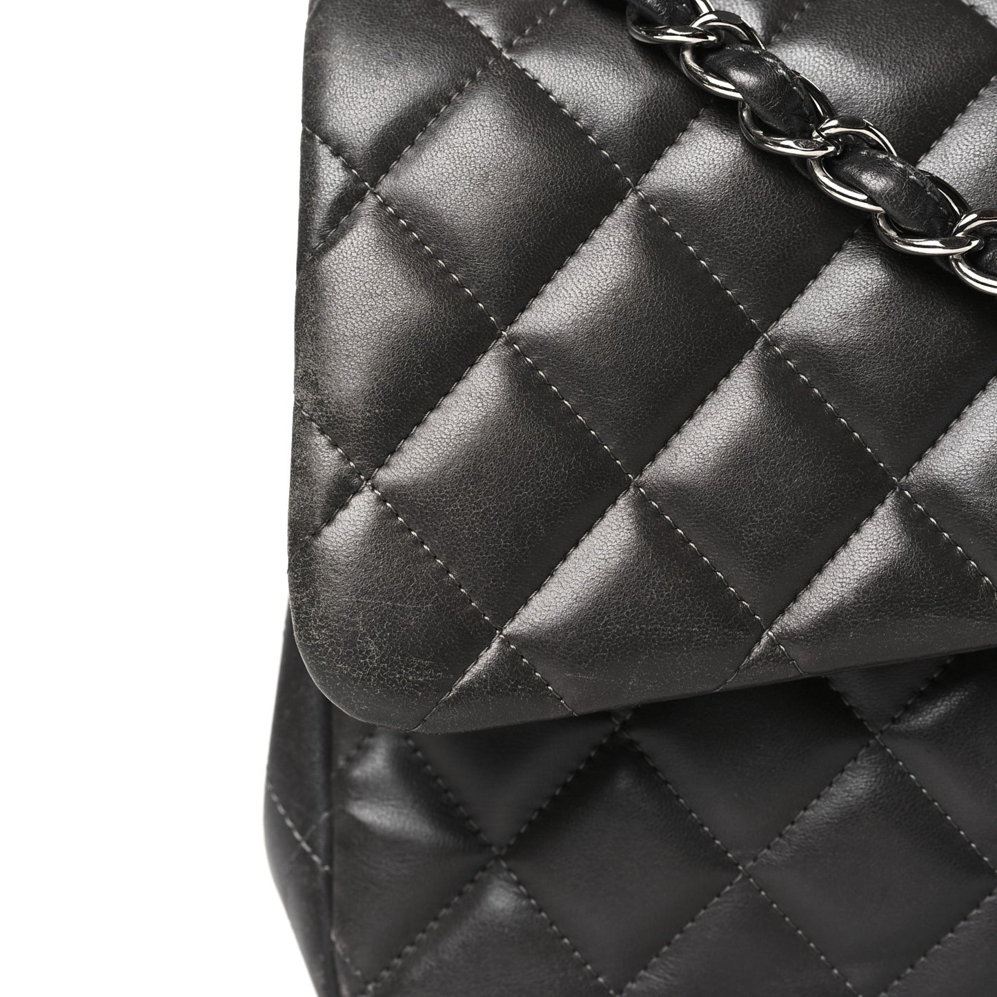 Lambskin Quilted Jumbo Double Flap Dark Grey