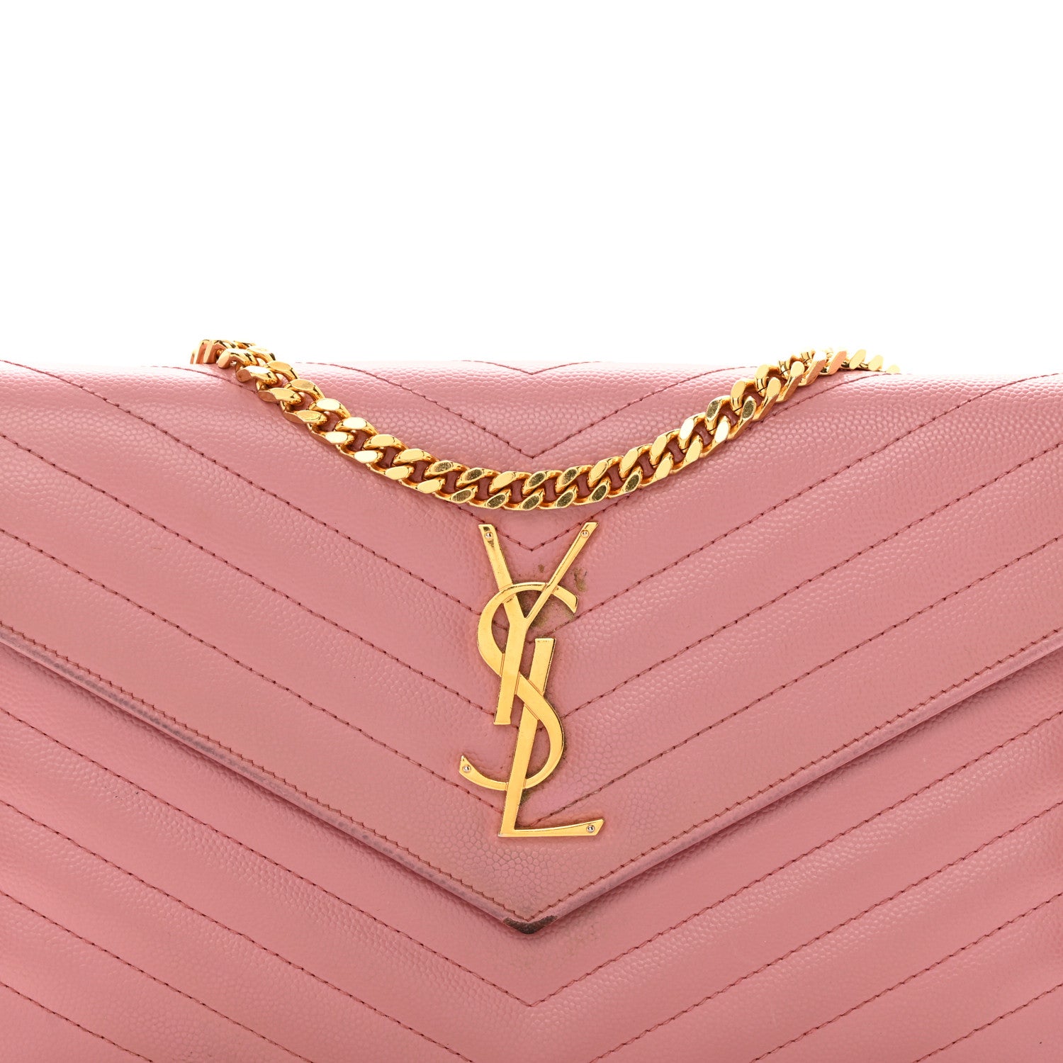 Saint Laurent Grain De Poudre Matelasse Chevron Monogram Chain Wallet Tender Pink 9 of 33