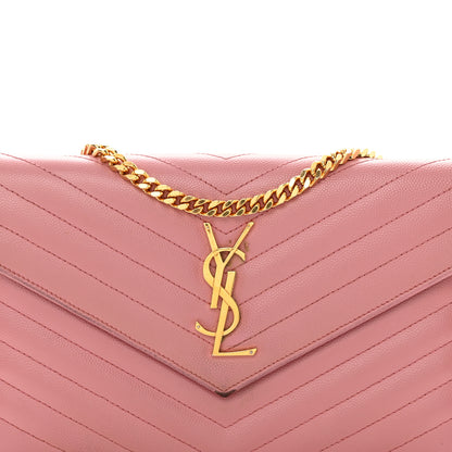 Saint Laurent Grain De Poudre Matelasse Chevron Monogram Chain Wallet Tender Pink 9 of 33