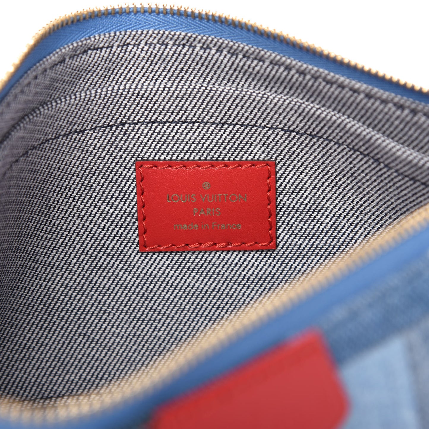Denim Damier Monogram Patchwork Multi Pochette Accessories Blue Rouge