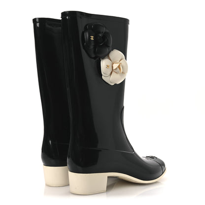 Chanel Rubber Camellia Rain Boots 40 Black 5 of 11