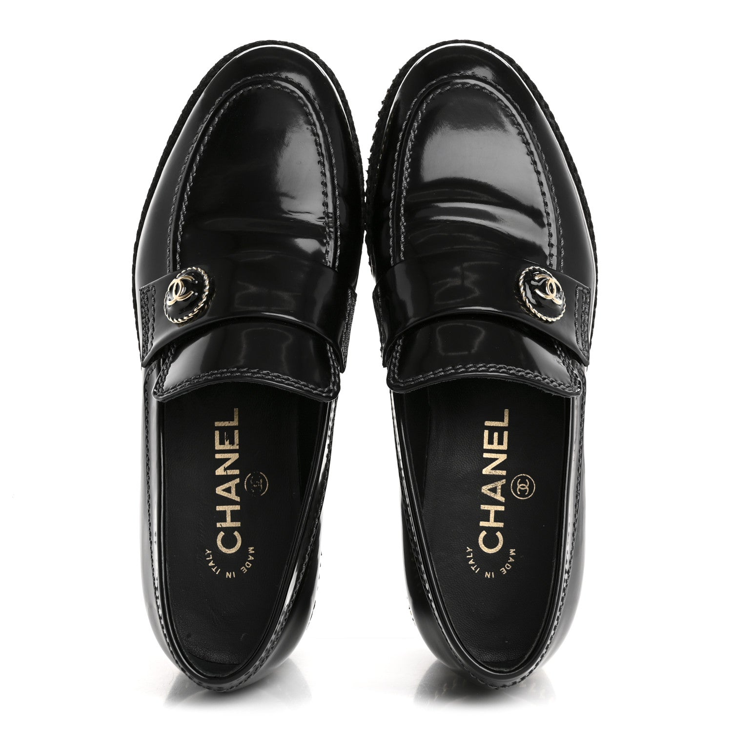 Chanel Shiny Calfskin Platform Loafers 37 Black 2 of 13