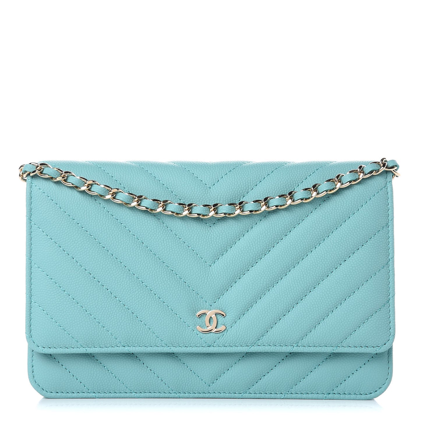 Caviar Chevron Quilted Wallet On Chain WOC Green