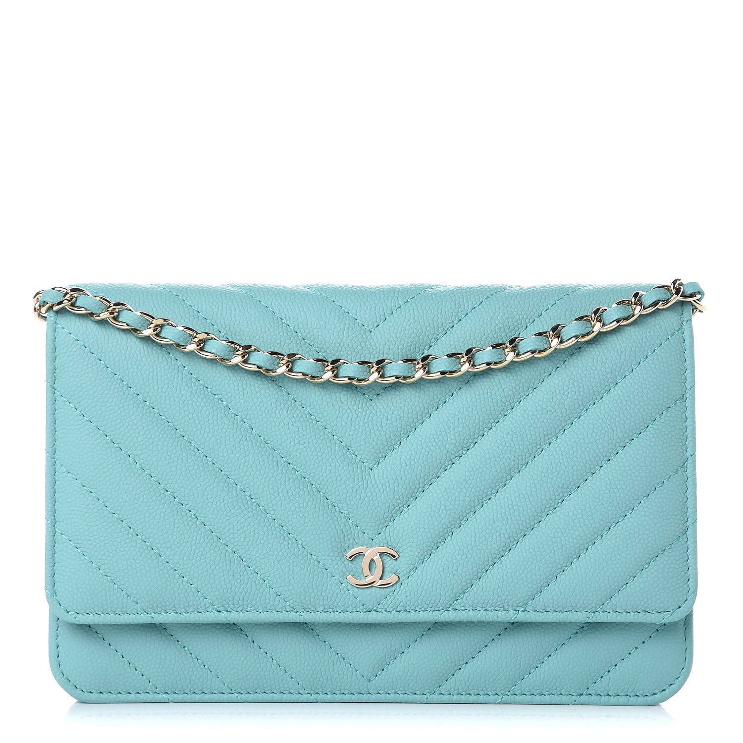 Chanel Caviar Chevron Quilted Wallet On Chain WOC Green 1 of 11