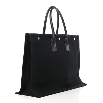 Saint Laurent Linen Calfskin Rive Gauche Tote Black 3 of 10