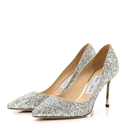 Jimmy Choo Glitter Pointy Toe Romy 85 Pumps 37.5 Champagne 3 of 11