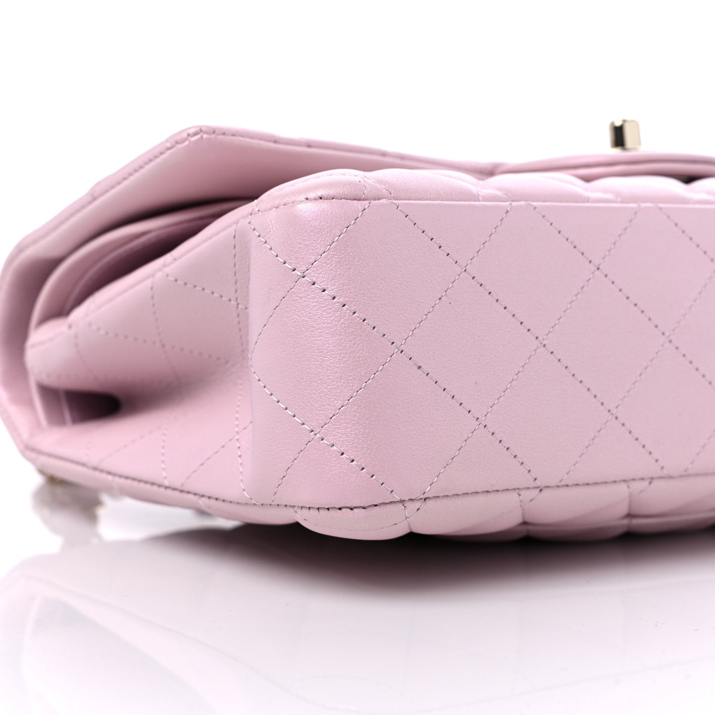 Iridescent Calfskin Quilted Medium Double Flap Light Pink
