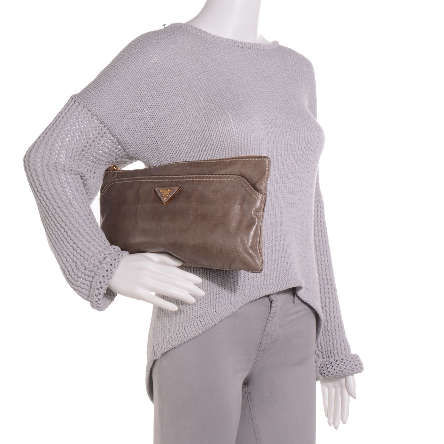 Vitello Shine Pochette Clutch Argilla