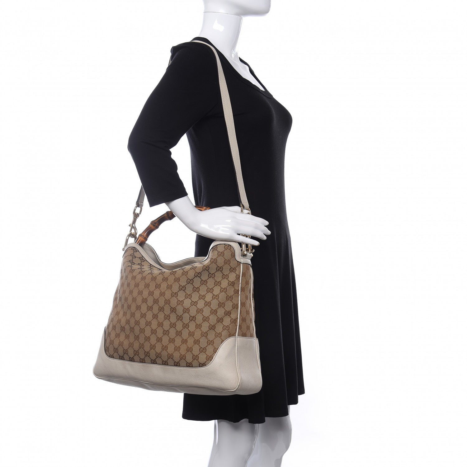 Gucci Monogram Medium Diana Bamboo Shoulder Bag Off White 2 of 10