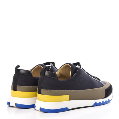 Hermes Technical Canvas Suede Goatskin Calfskin Mens Rapid Sneakers 44 Khaki Black 4 of 8