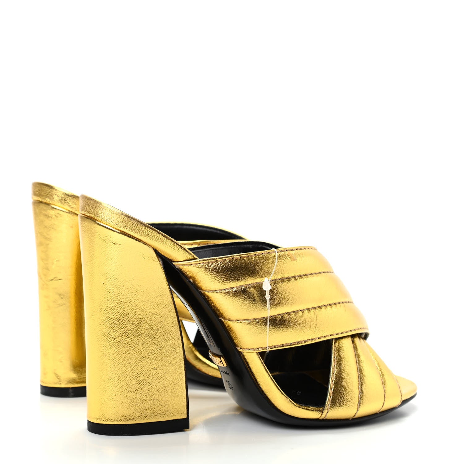 Gucci Metallic Nappa Webby Crossover High Heel Slide Sandals 35 Oro Vecchio 4 of 9
