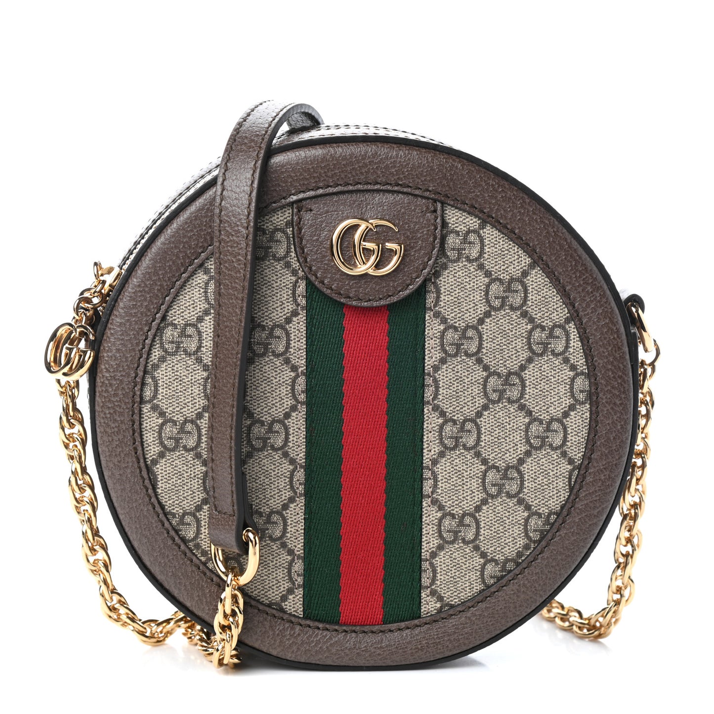 GG Supreme Monogram Web Mini Ophidia Round Shoulder Bag Brown