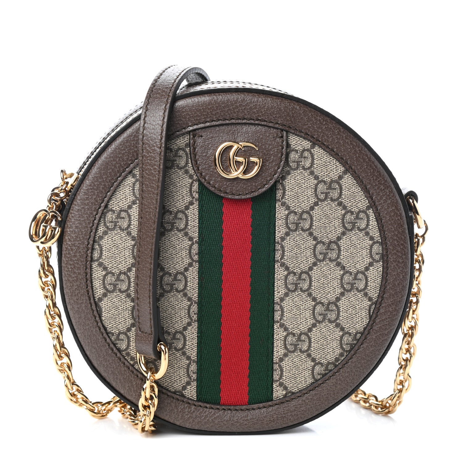 Gucci GG Supreme Monogram Web Mini Ophidia Round Shoulder Bag Brown 1 of 9