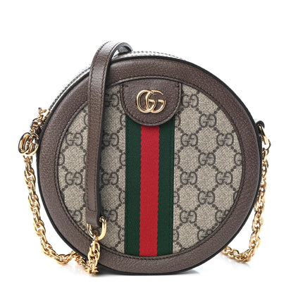 Gucci GG Supreme Monogram Web Mini Ophidia Round Shoulder Bag Brown 1 of 9