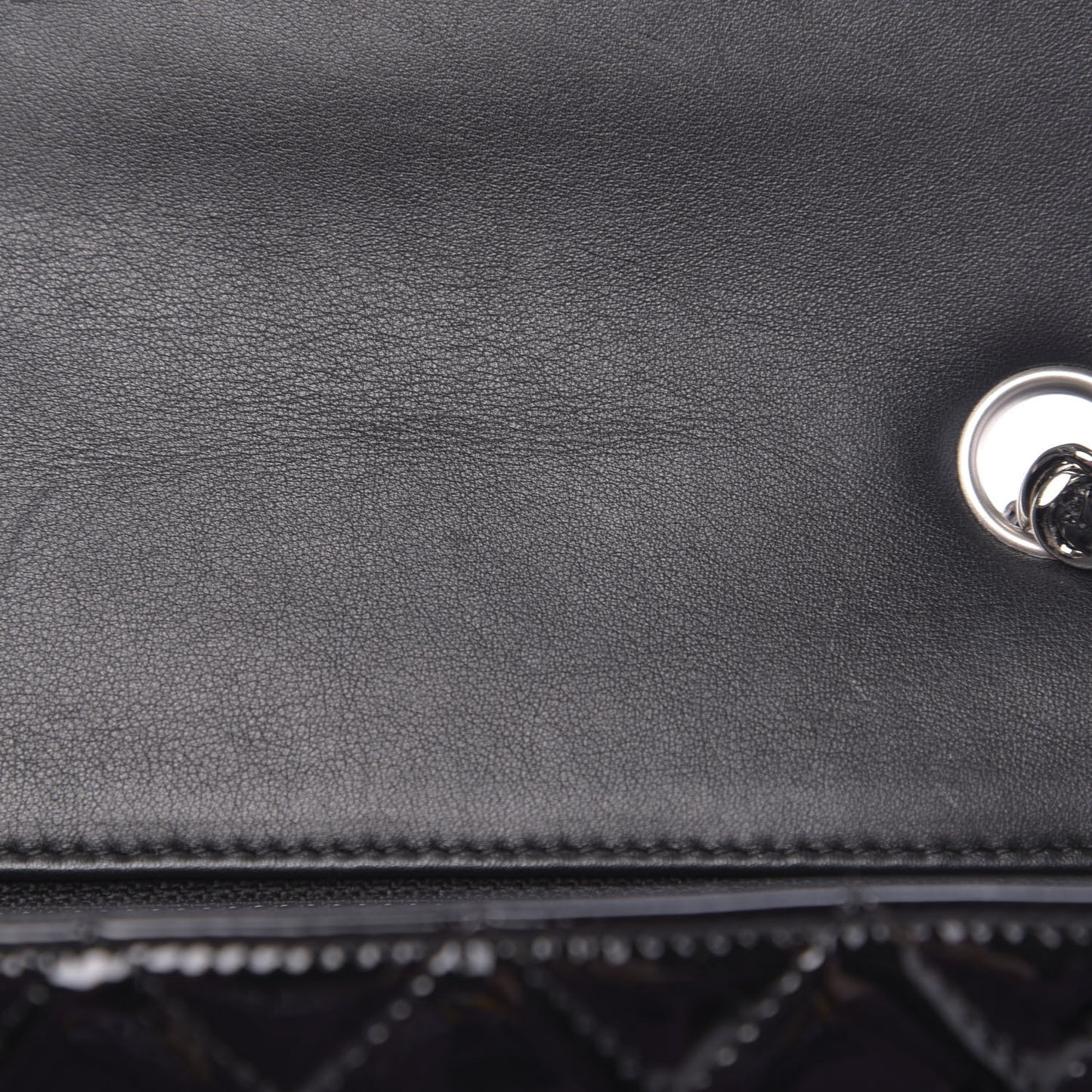 Patent Calfskin Quilted Mini Rectangular Flap Black