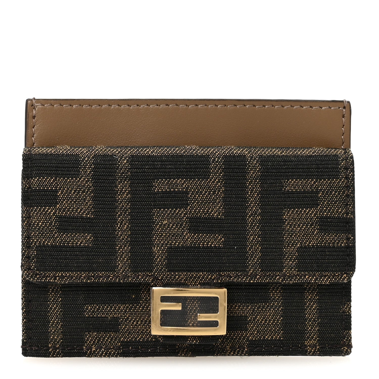 Fendi Fabric Jacquard FF 1974 Fold Over Card Holder Wallet Tobacco Moro 1 of 7