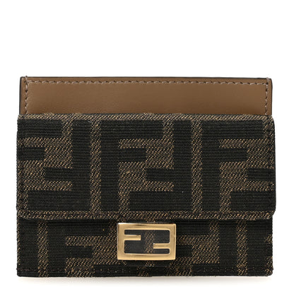 Fendi Fabric Jacquard FF 1974 Fold Over Card Holder Wallet Tobacco Moro 1 of 7