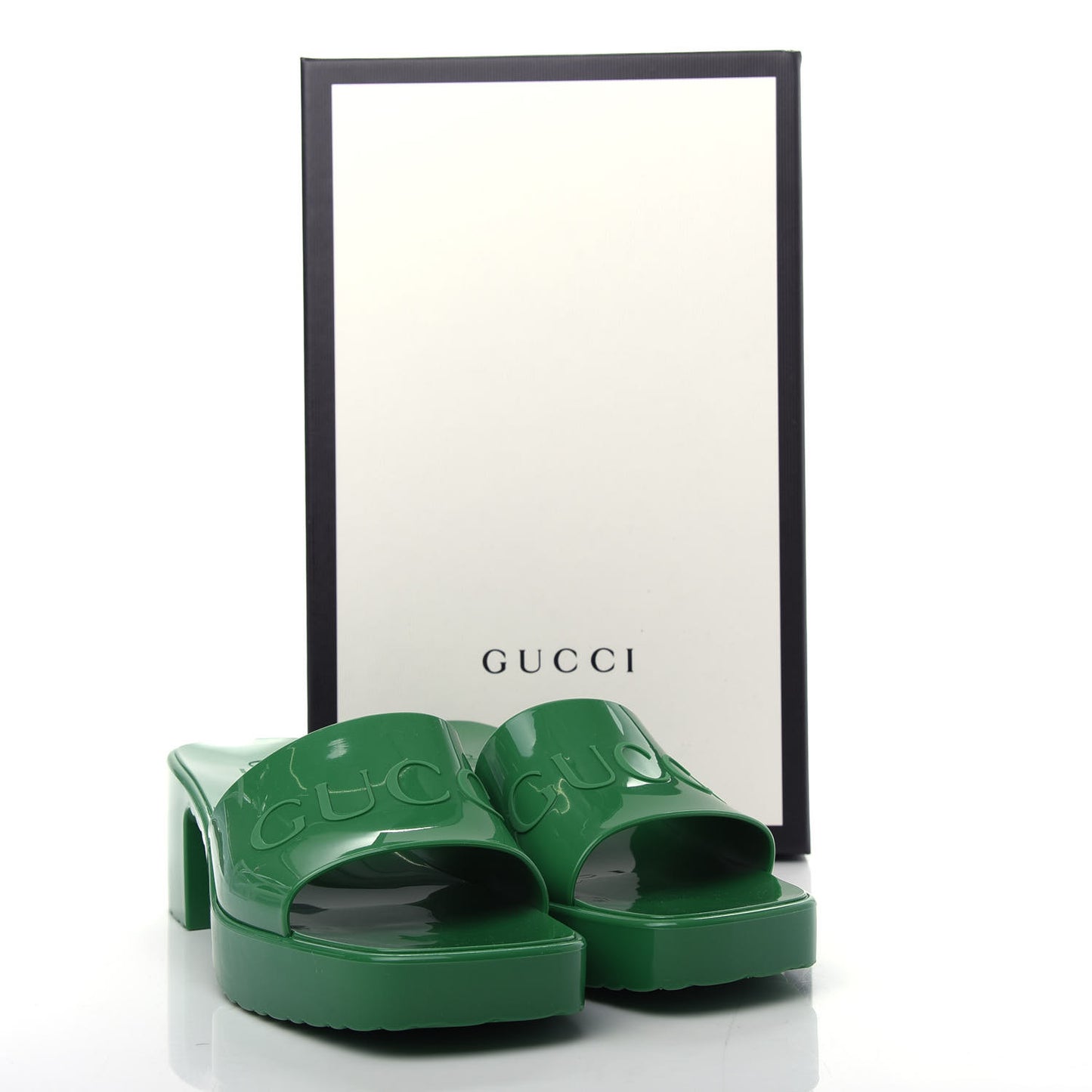 Rubber Gucci Logo Womens Platform 20/60mm Slide Sandals 37 New Shamarock
