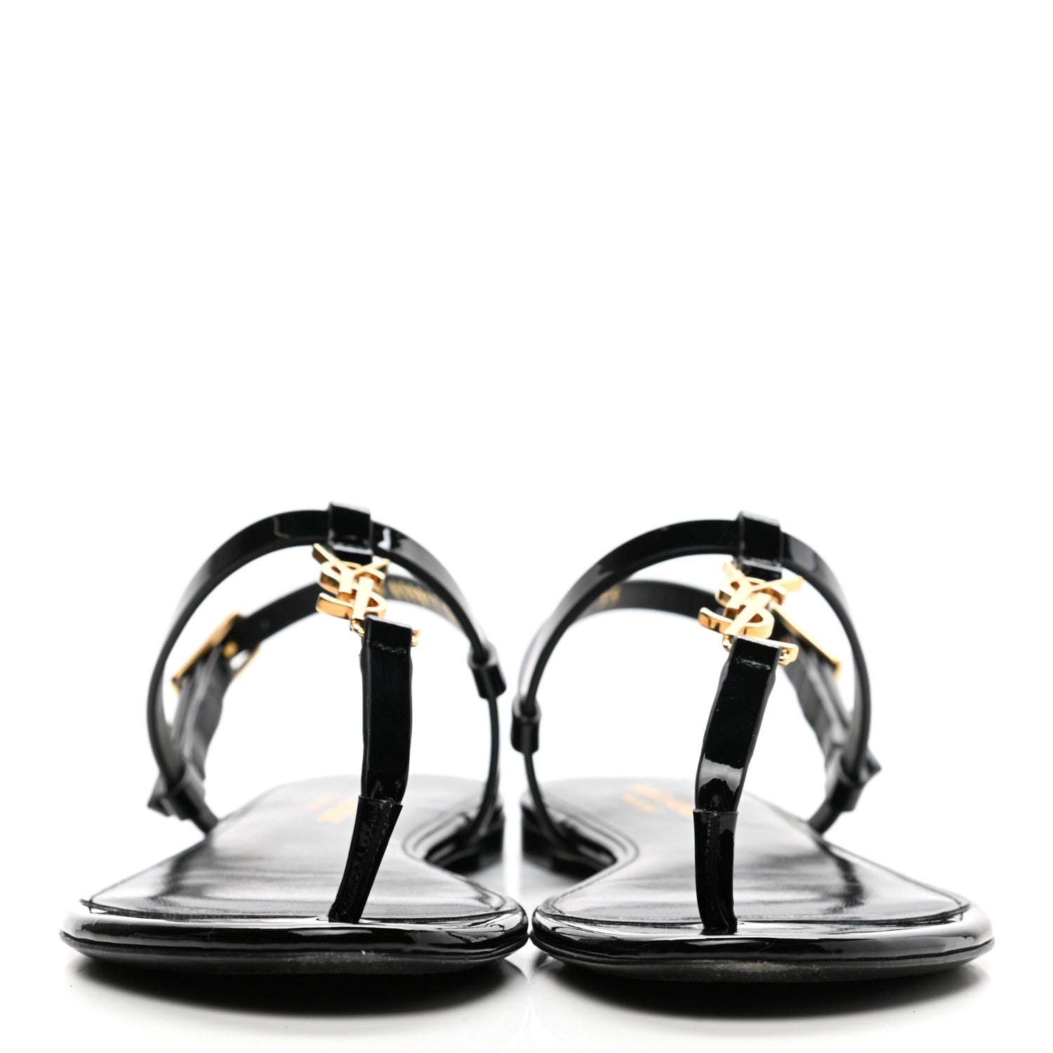 Saint Laurent Patent Calfskin Cassandra Monogram Sandals 35 Black 2 of 9