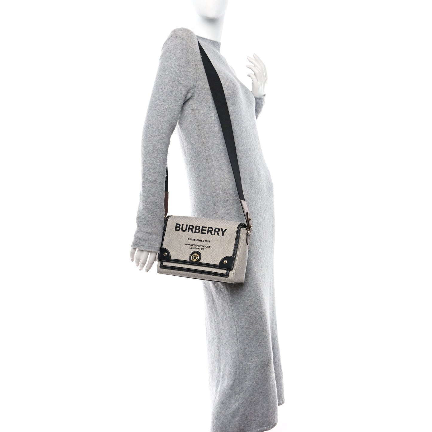 Canvas Horseferry Print Note Crossbody Bag Grey Black