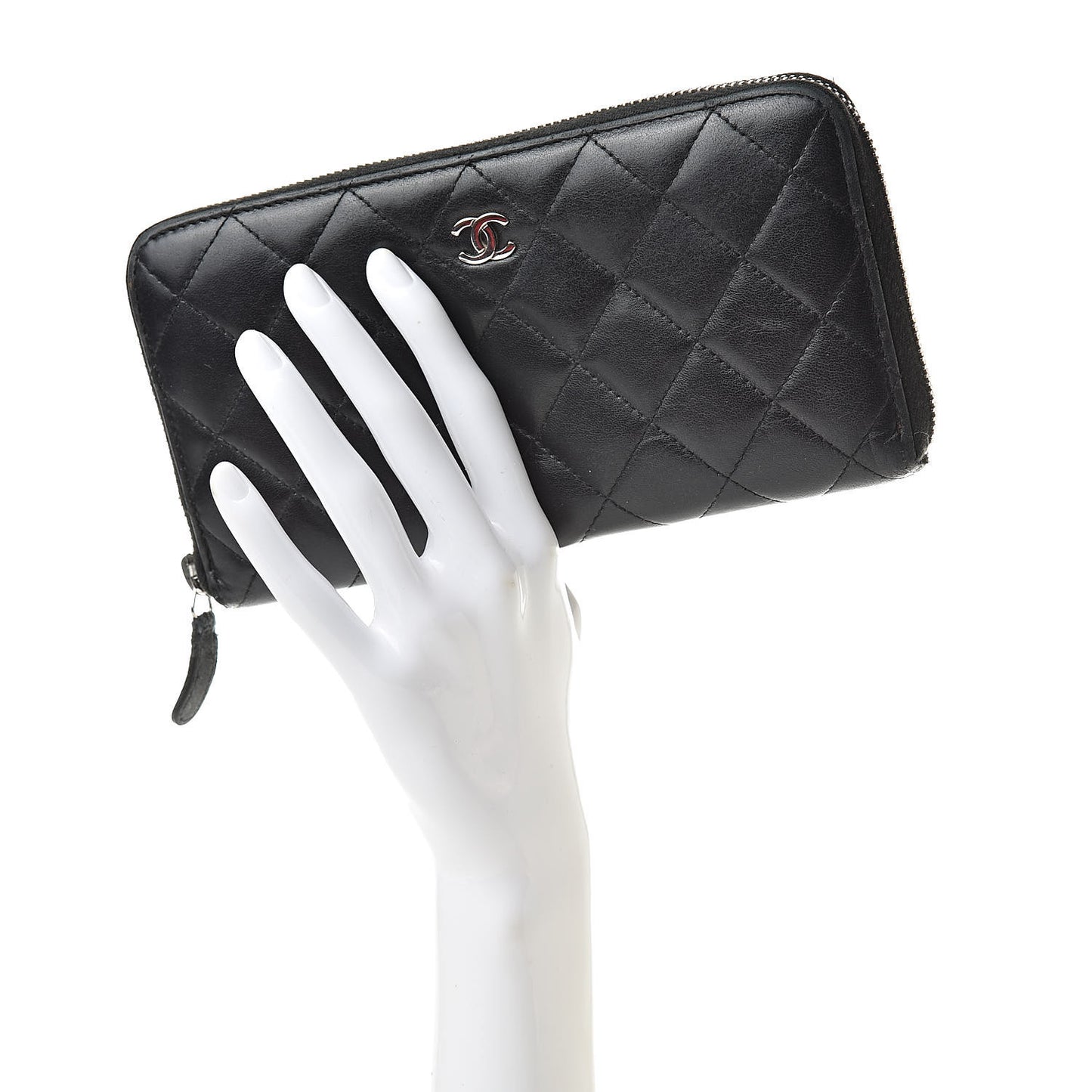 Lambskin Quilted Large Gusset Zip Around Wallet Black
