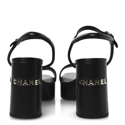 Chanel Lambskin Logo Platform Sandals 41 Black 6 of 12