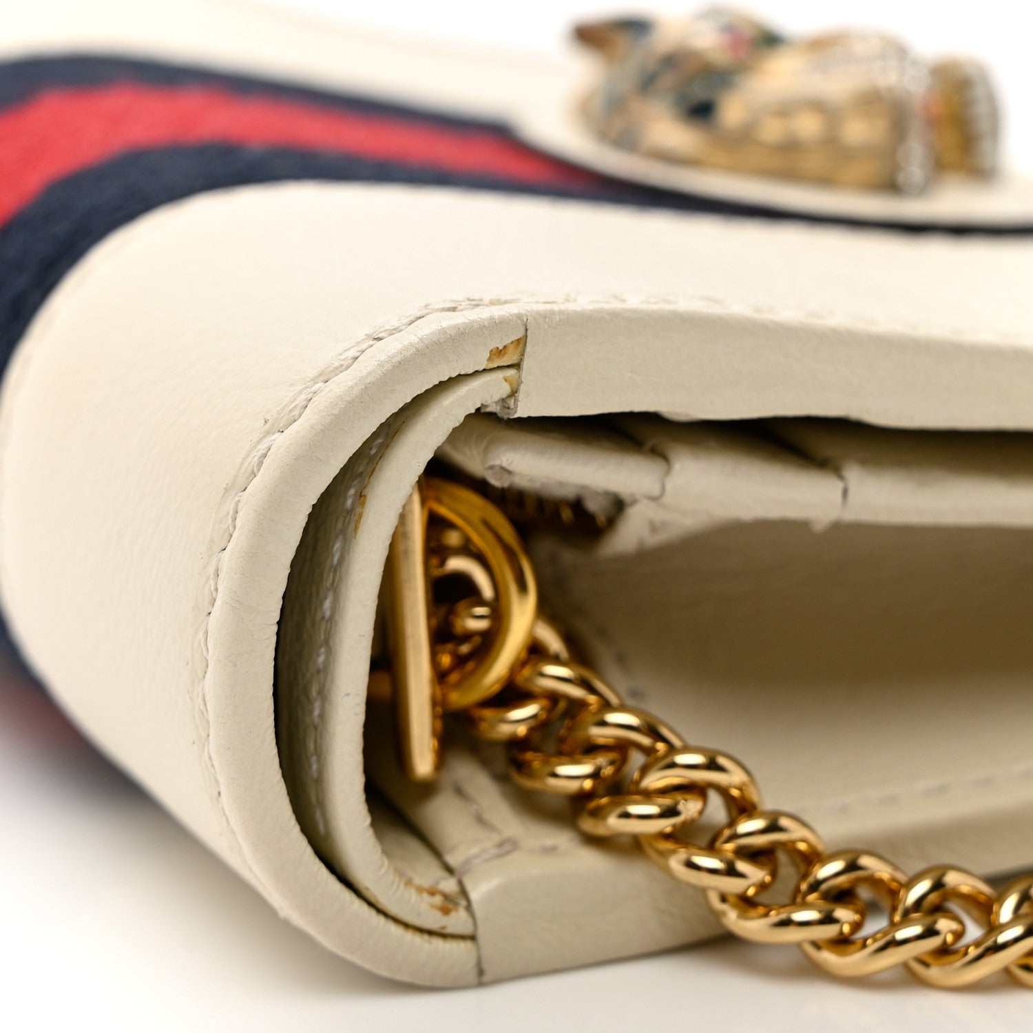 Gucci Calfskin Web Rajah Chain Card Case Wallet White 8 of 9