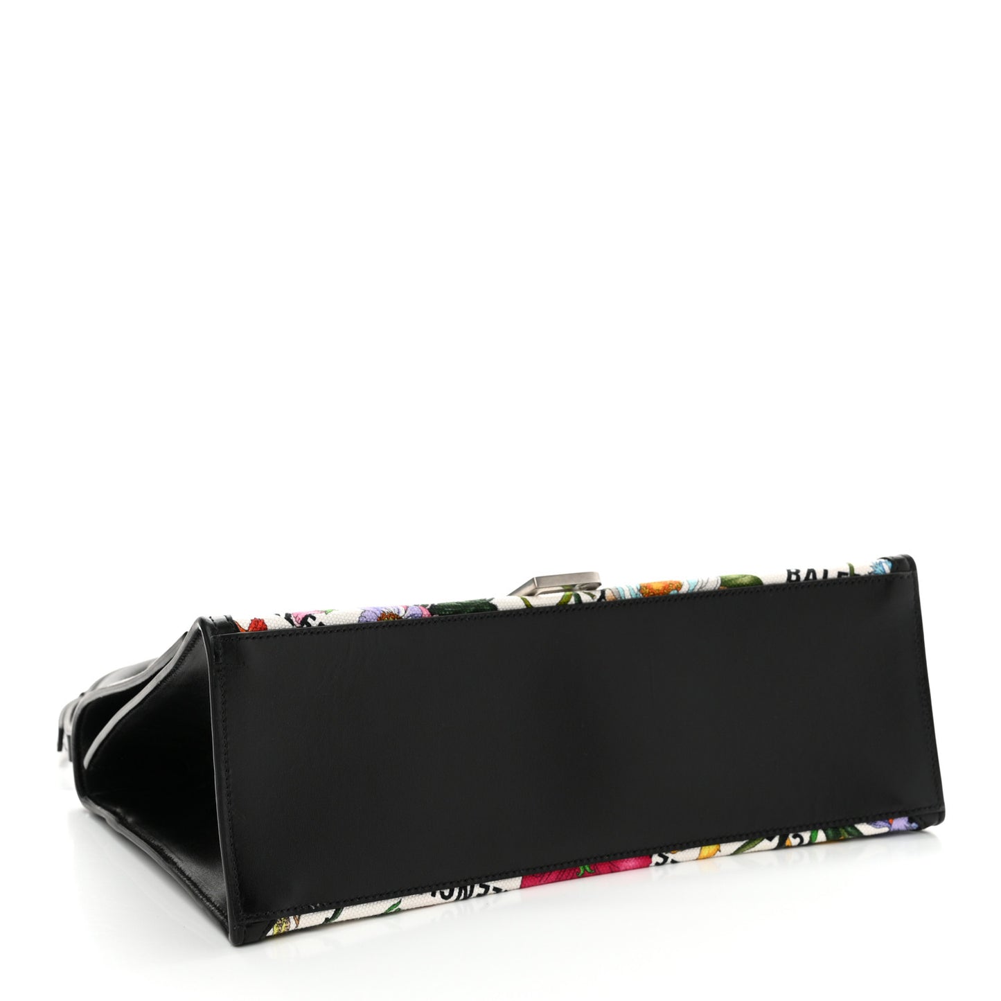 X GUCCI Canvas Boarded Plutone Calfskin Flora Logo Print Medium Hourglass Top Handle Bag White Multicolor Black