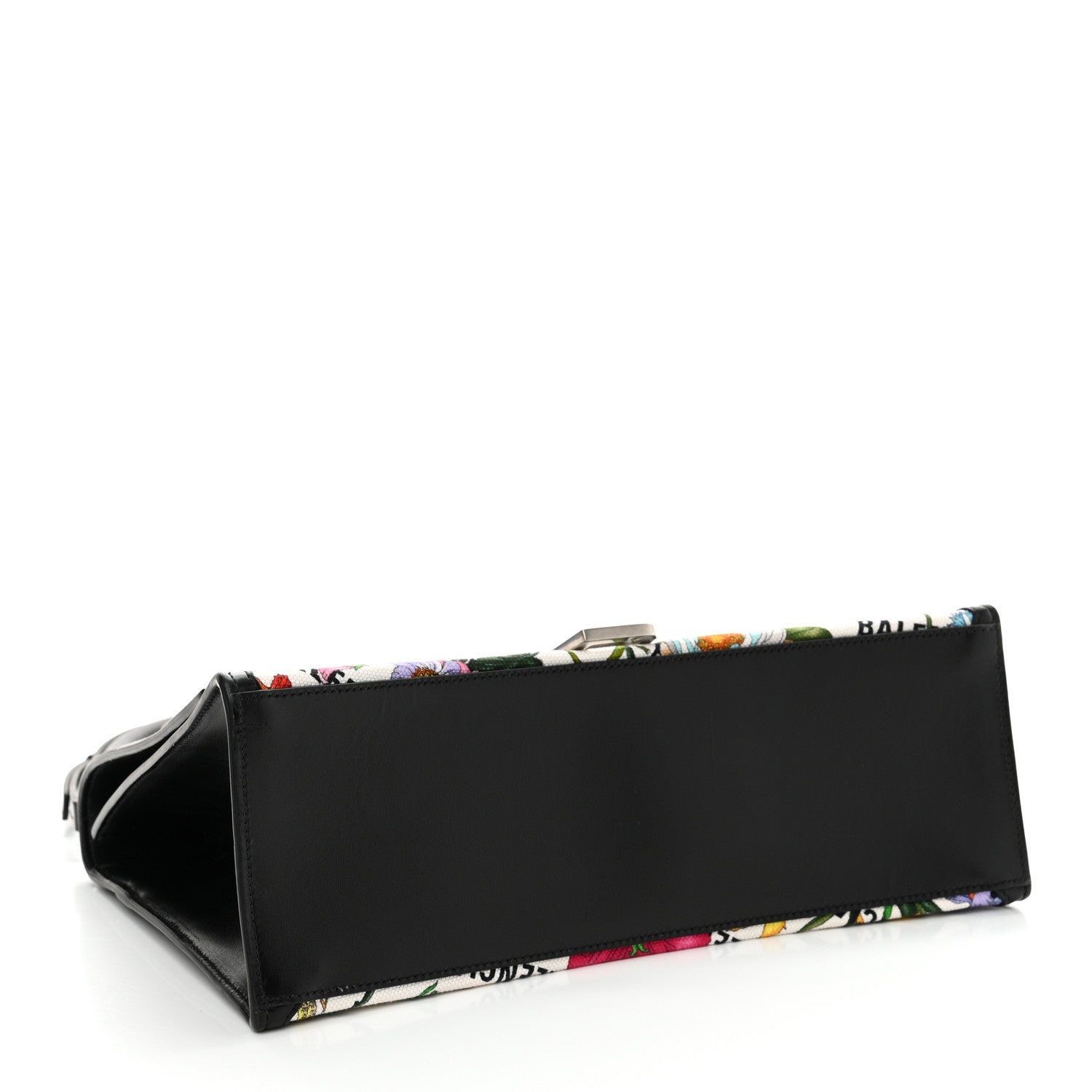 Balenciaga X GUCCI Canvas Boarded Plutone Calfskin Flora Logo Print Medium Hourglass Top Handle Bag White Multicolor Black 4 of 14