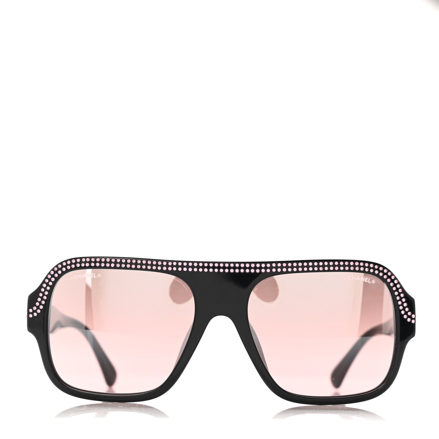 Chanel Acetate Crystal CC Shield Sunglasses 71432A Black Pink 3 of 6