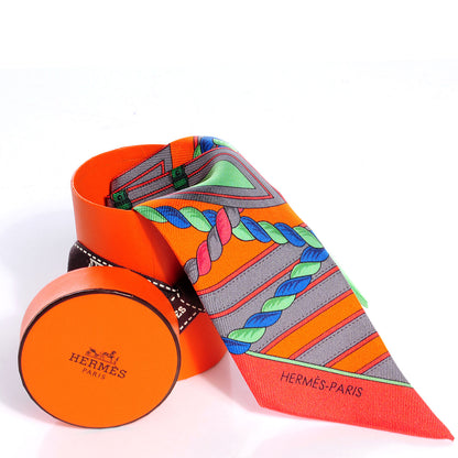 Hermes Silk Grande Tenue Twilly Vert Orange Corail 5 of 5